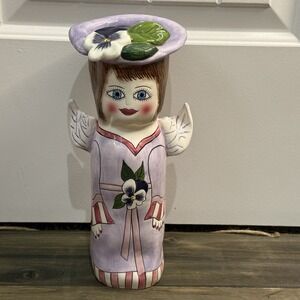 ANGELICA Susan Paley Ganz Pansy Hat Porcelain Angel Wings Vase‎ Vintage 11 inch
